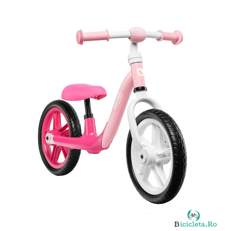 Lionelo - Bicicleta usoara fara pedale Alex, Cu ghidon si sa reglabile, Greutate 3.3 Kg, Cu roti din spuma EVA, 12 inch, Bubblegum