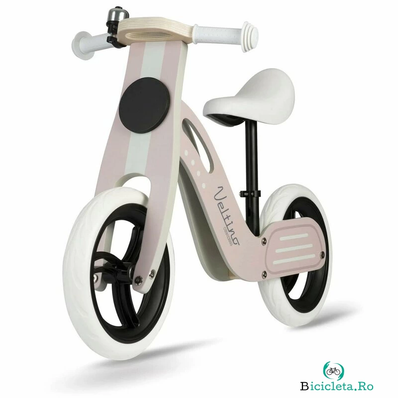 Bicicleta de echilibru din lemn pentru copii, scaun din spuma, roti 12 inchi, Ricokids, Veltino, 7619, Roz