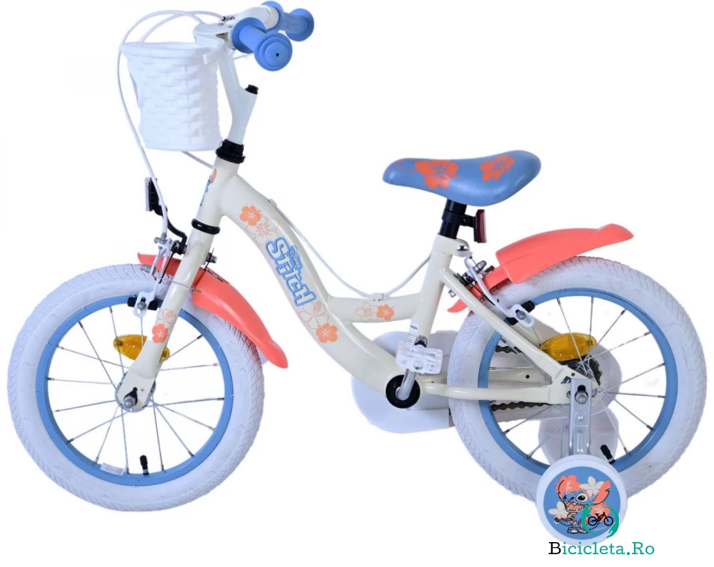 Bicicleta EL Disney Stitch 14 inch, roti din cauciuc gonflabile, roti ajutatoare, scaun si ghidon ajustabile