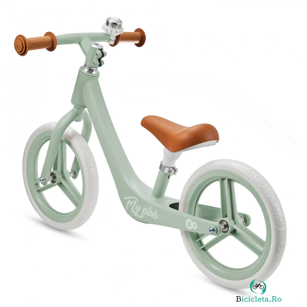 Bicicleta fara pedale Kinderkraft Fly Plus Fresh Mint cu scaun reglabil pe inaltime, cadru usor din magneziu, roti din spuma Eva, sarcina maxima 35 kg