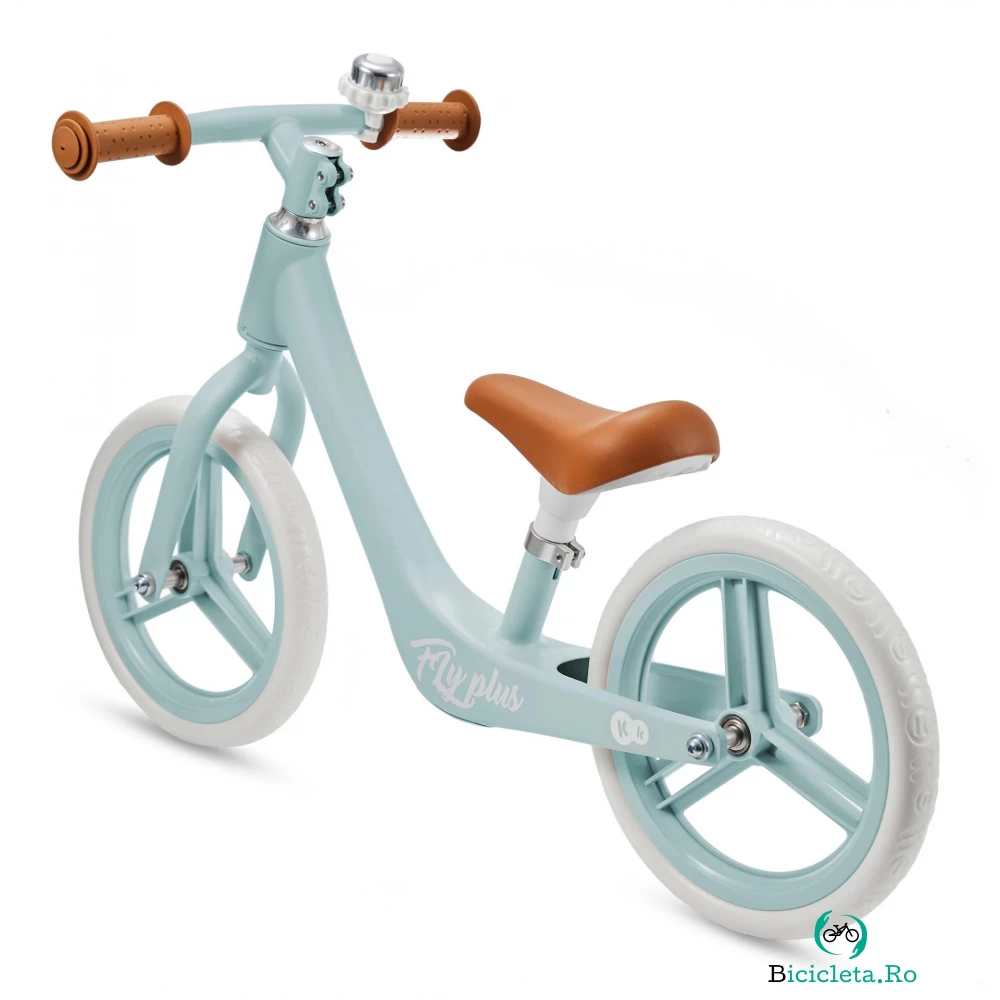 Bicicleta fara pedale Kinderkraft Fly Plus Baby Blue cu scaun reglabil pe inaltime, cadru usor din magneziu, roti din spuma Eva, sarcina maxima 35 kg