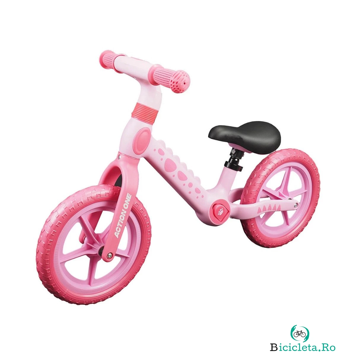 Bicicleta fara pedale pentru copii 2-5 ani, Action One Spiky, 12 inch, Roz la 179.99 lei ron