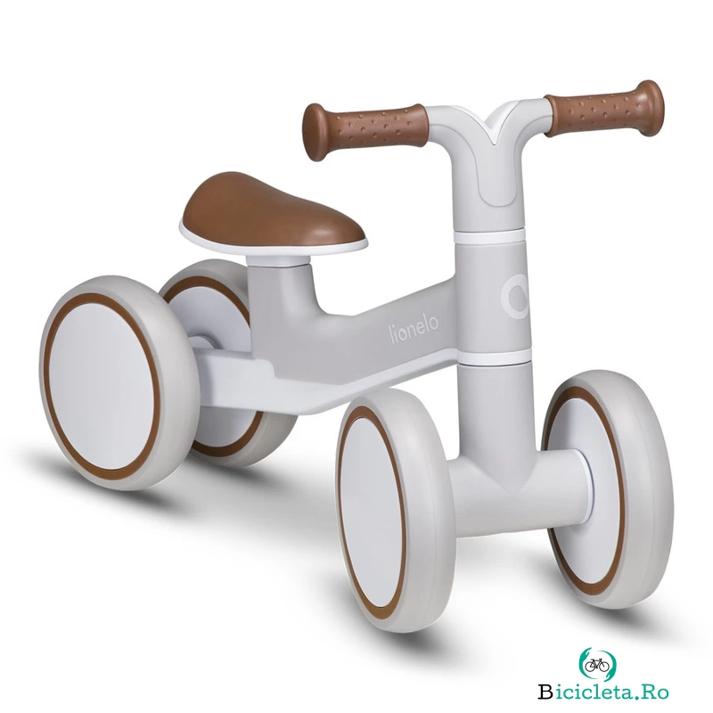 Lionelo - Bicicleta fara pedale Villy, Cu 4 roti, Din spuma EVA si TPR, Stabila, Manere moi, antiderapante, 12- 36 luni, Sustine pana la 30 kg, Certificata EN 71-1:2014, EN 71-2:2011, EN 71-3:2019, Bej