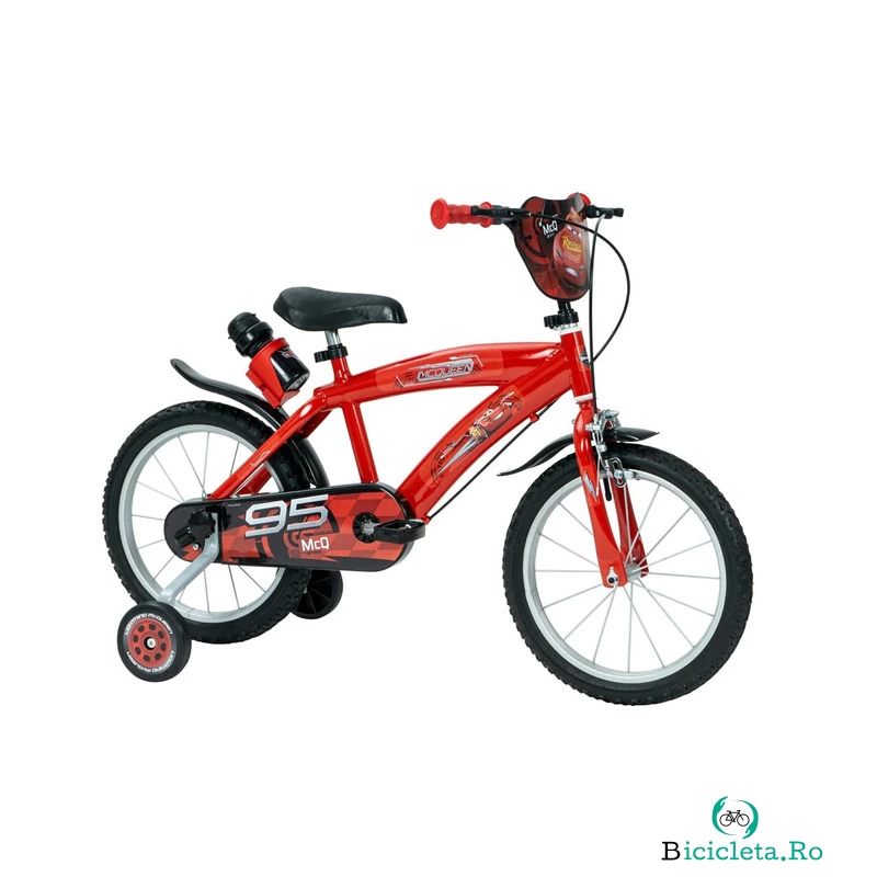 Bicicleta pentru copii, 16 inch, Cu roti ajutatoare si suport pentru sticla de apa, Huffy, Cars, Rosu la 818.99 lei ron